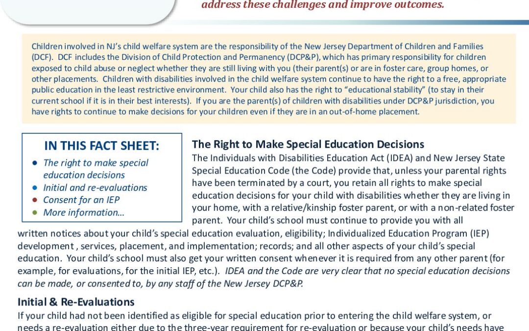 SPAN Fact Sheet – The Rights of Parents of Children with Disabilities Involved in NJs Child Welfare System